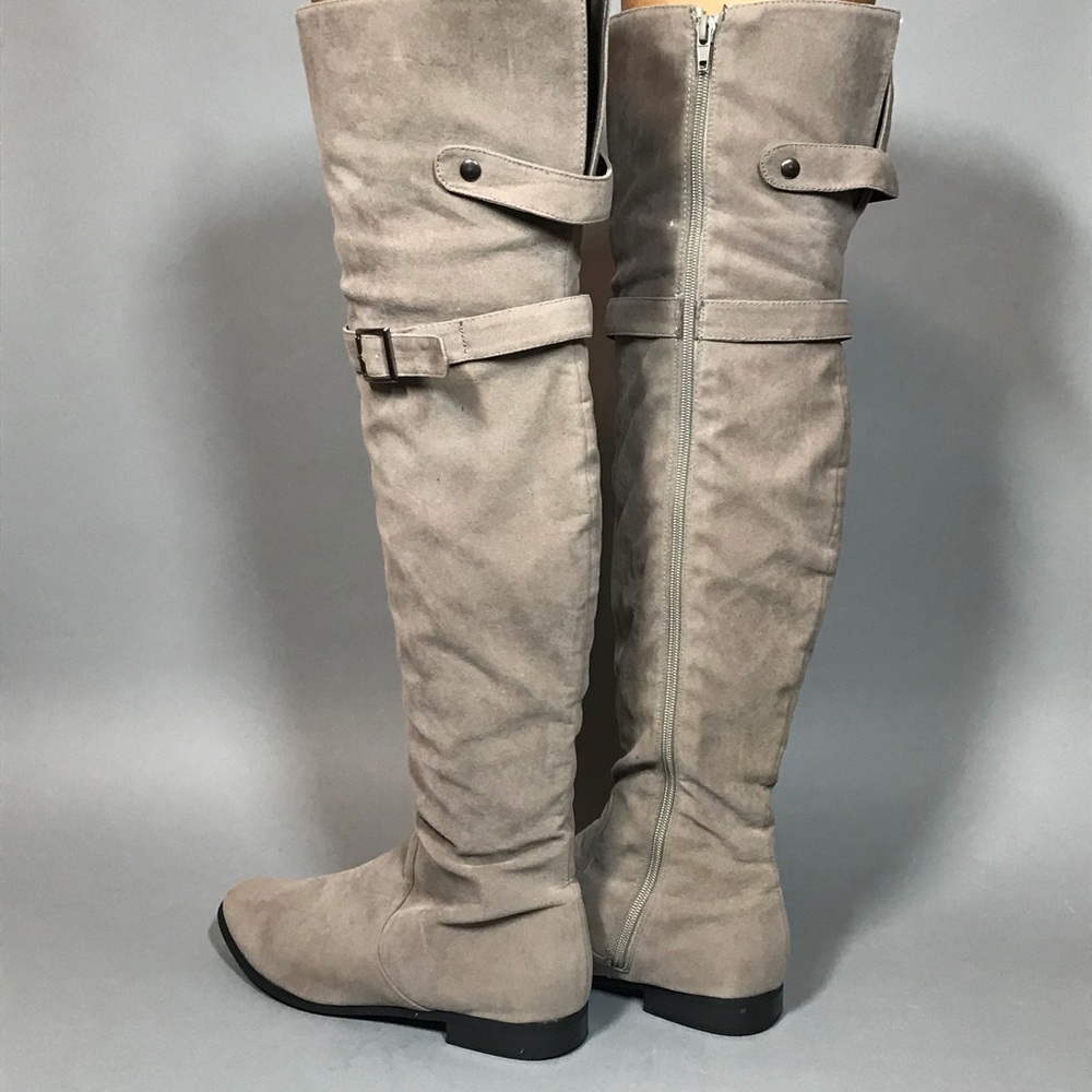 Gray suede riding boots